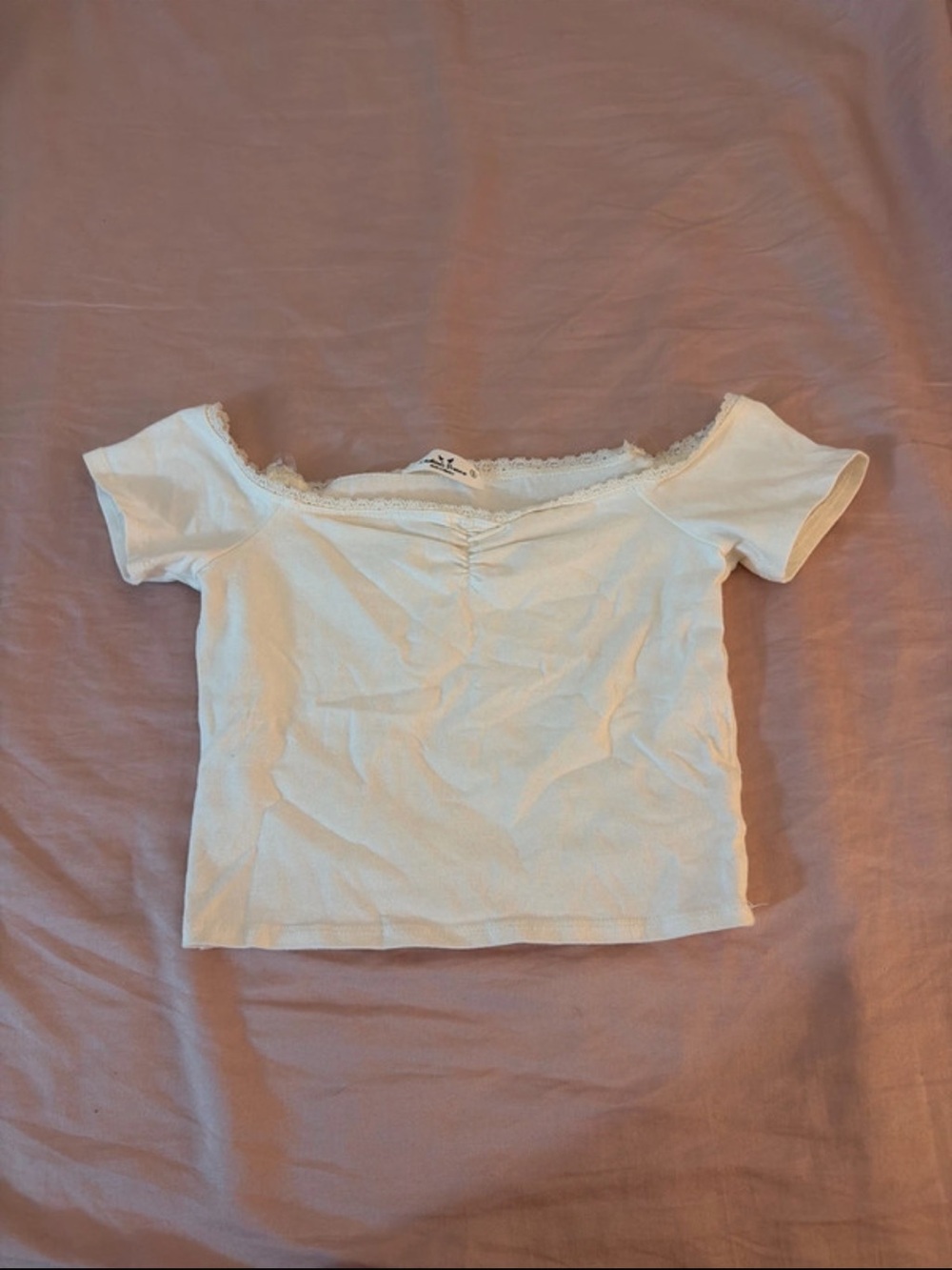 Off-Shoulder White Lace-Trim Crop Top